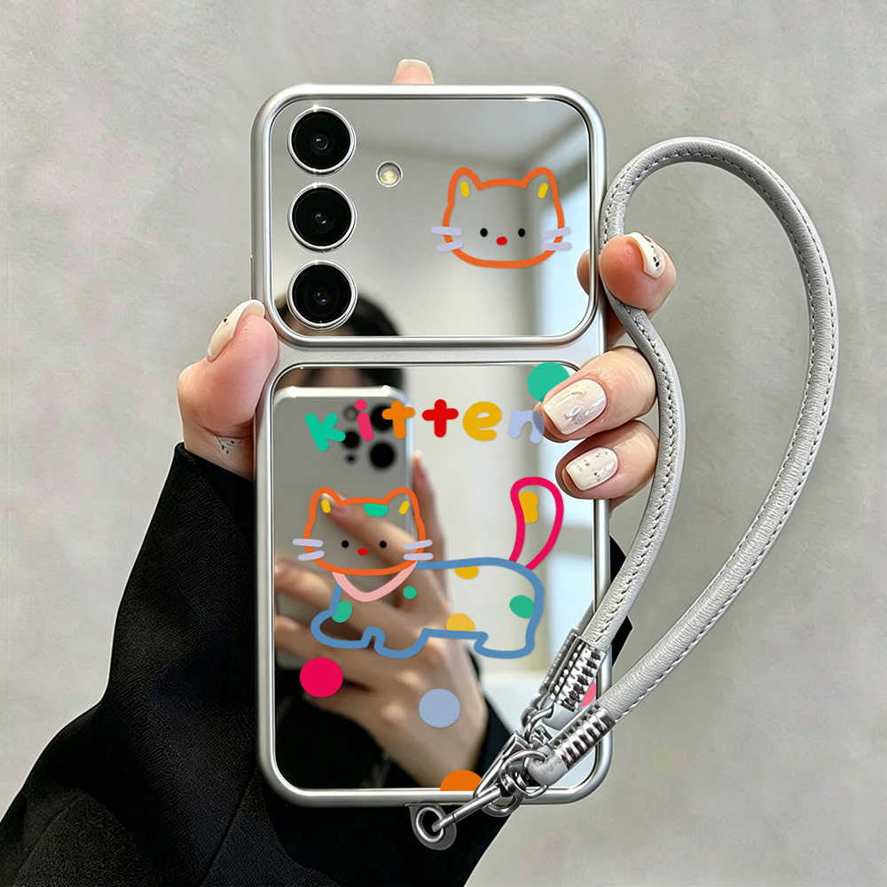 Phone Cases Galaxy A16 5G - Schattige katten spiegelhoes met telefoonkoord voor